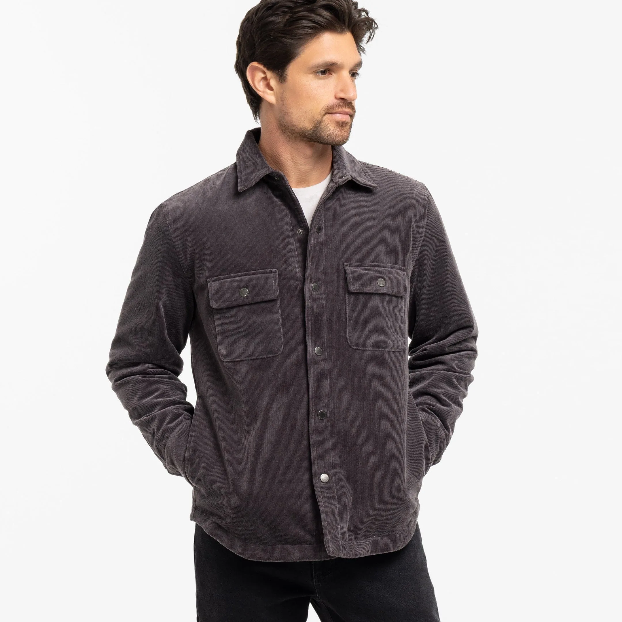 Ash and Erie Grey Corduroy Shirt Jacket